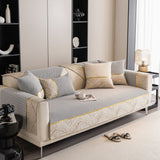 Non-Slip Couch Cover with Gold Trim, Sofa Slipcover for Sectional & Loveseat