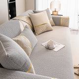 Non-Slip Couch Cover with Gold Trim, Sofa Slipcover for Sectional & Loveseat