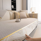 Non-Slip Couch Cover with Gold Trim, Sofa Slipcover for Sectional & Loveseat