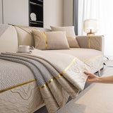 Non-Slip Couch Cover with Gold Trim, Sofa Slipcover for Sectional & Loveseat