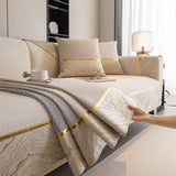Non-Slip Couch Cover with Gold Trim, Sofa Slipcover for Sectional & Loveseat