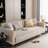 Non-Slip Couch Cover with Gold Trim, Sofa Slipcover for Sectional & Loveseat