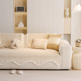 Washable Sofa Throw Pad, Non-Slip Sofa Mat Cozy Couch Slipcover with Soft Furry Trim