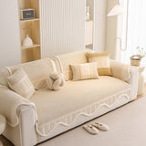 Washable Sofa Throw Pad, Non-Slip Sofa Mat Cozy Couch Slipcover with Soft Furry Trim