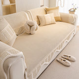 Washable Sofa Throw Pad, Non-Slip Sofa Mat Cozy Couch Slipcover with Soft Furry Trim