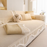Washable Sofa Throw Pad, Non-Slip Sofa Mat Cozy Couch Slipcover with Soft Furry Trim