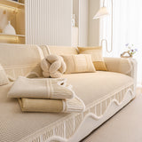 Washable Sofa Throw Pad, Non-Slip Sofa Mat Cozy Couch Slipcover with Soft Furry Trim