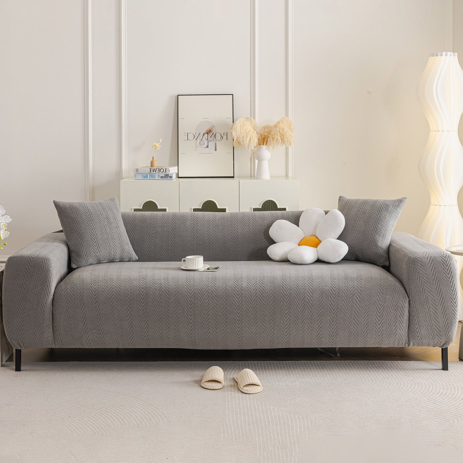 High Stretch Herringbone Textured Slipcover for Standard & L-Shaped Sectional Couches