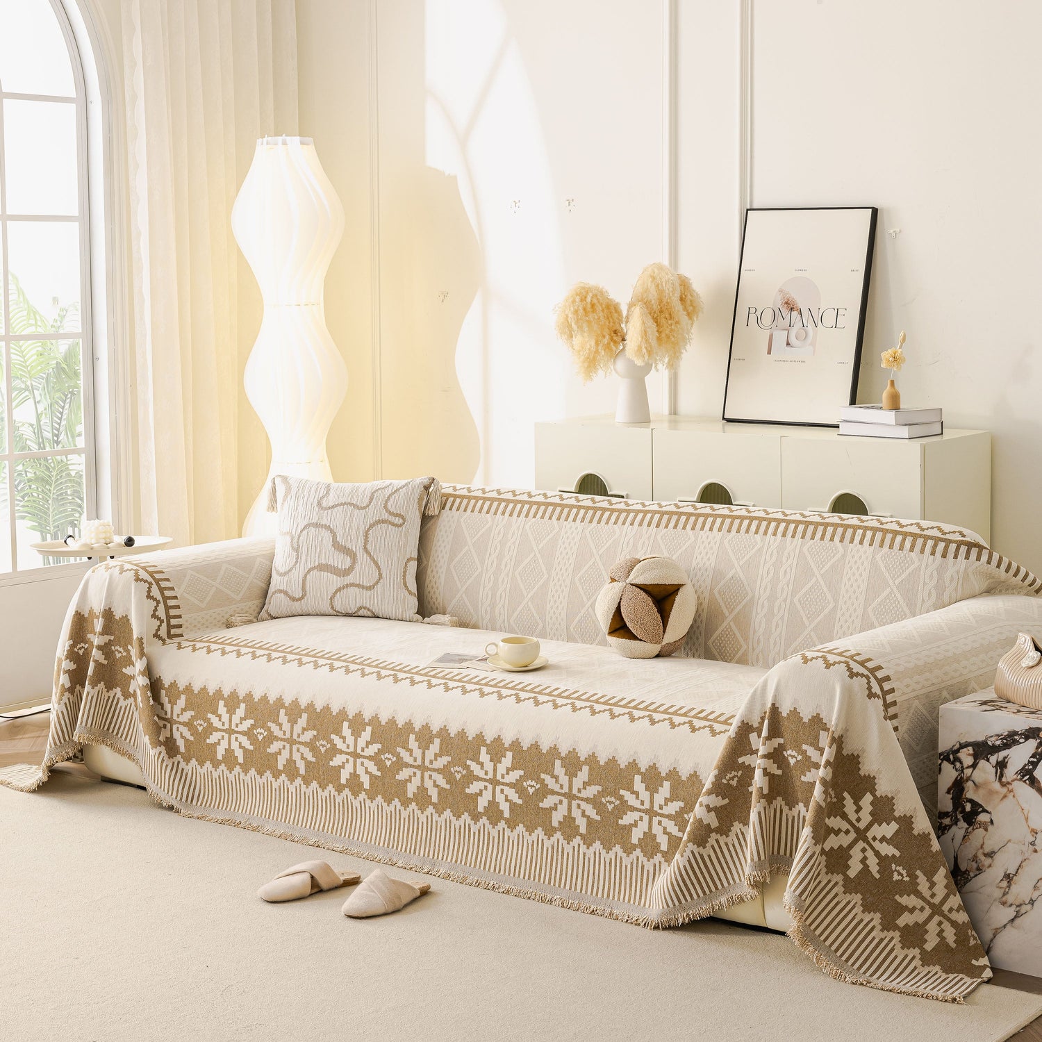 Thick Jacquard Couch Cover for Sectional Sofas, Cozy Washable Sofa Cover Throw Blanket