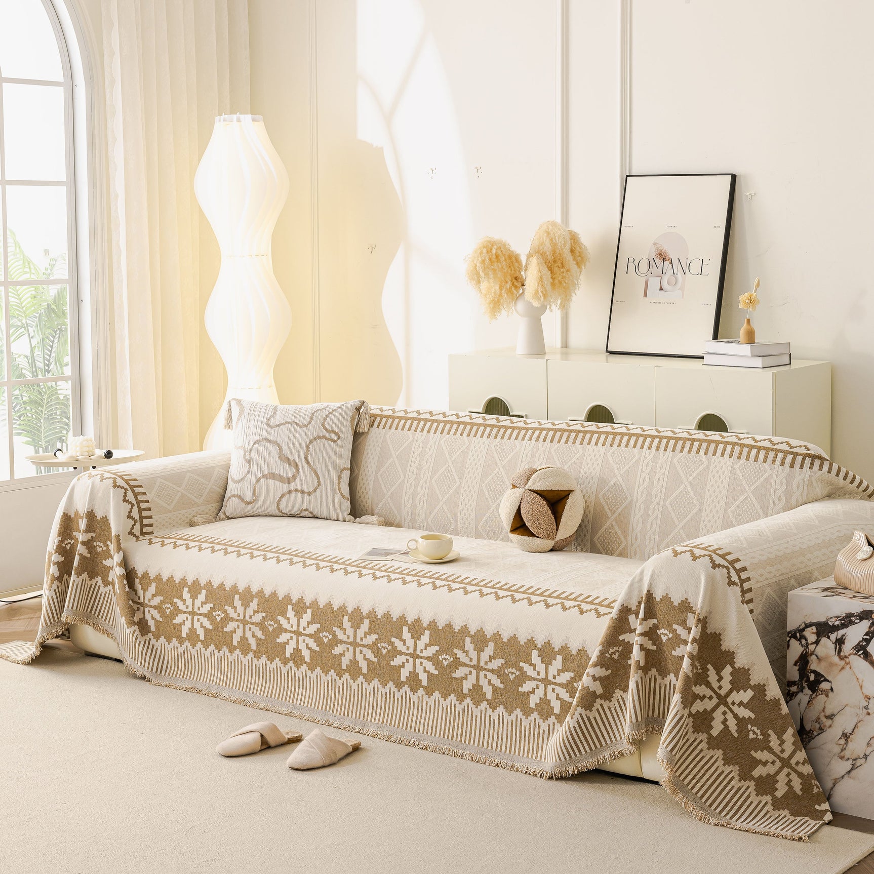 Thick Jacquard Couch Cover for Sectional Sofas, Cozy Washable Sofa Cover Throw Blanket
