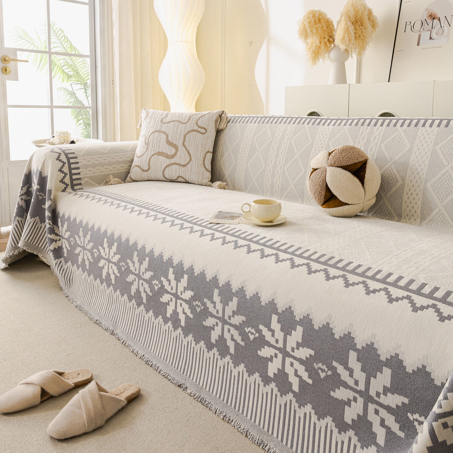 Thick Jacquard Couch Cover for Sectional Sofas, Cozy Washable Sofa Cover Throw Blanket
