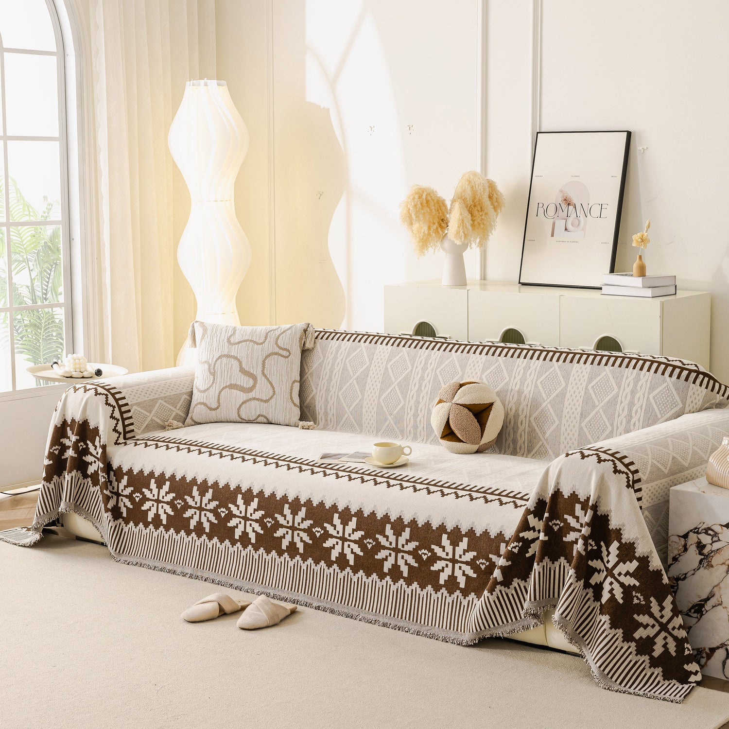 Thick Jacquard Couch Cover for Sectional Sofas, Cozy Washable Sofa Cover Throw Blanket