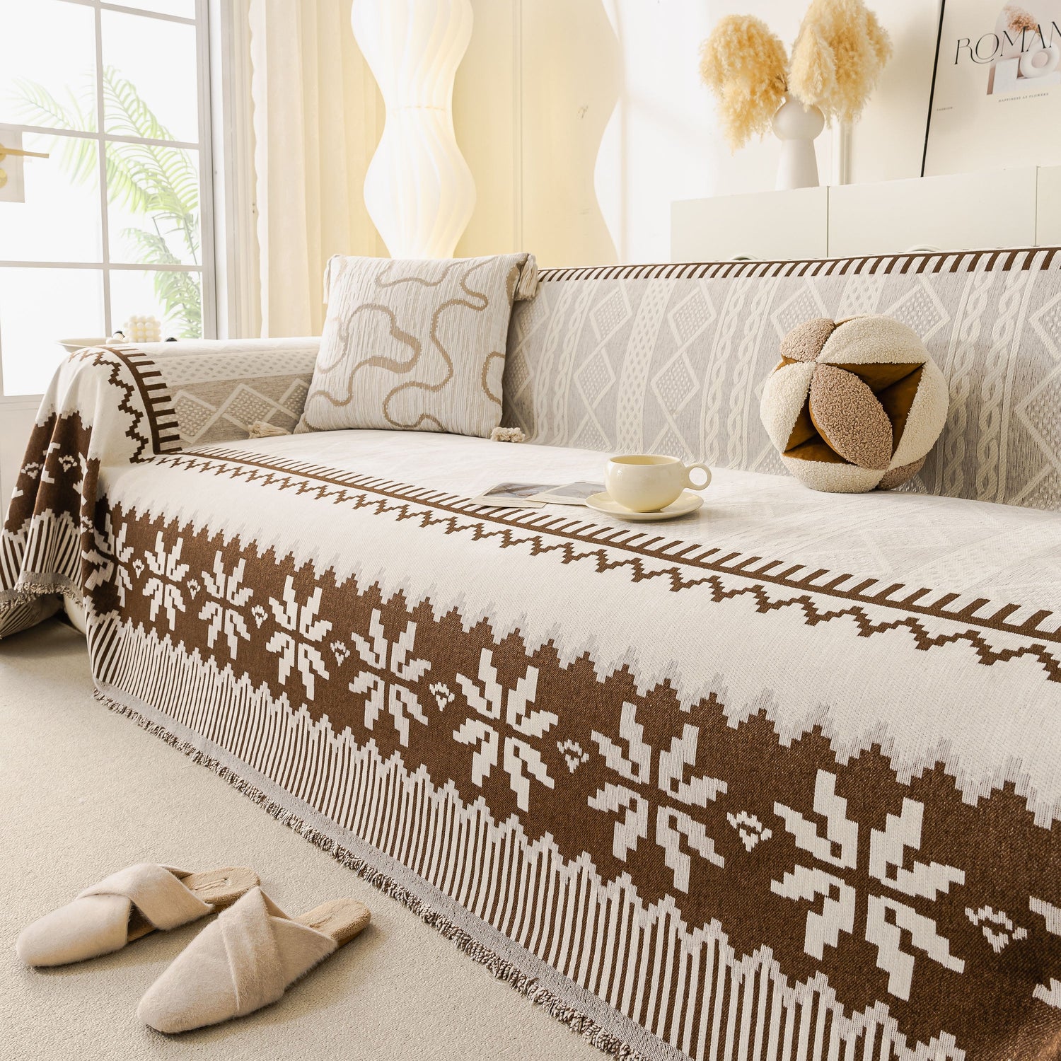 Thick Jacquard Couch Cover for Sectional Sofas, Cozy Washable Sofa Cover Throw Blanket