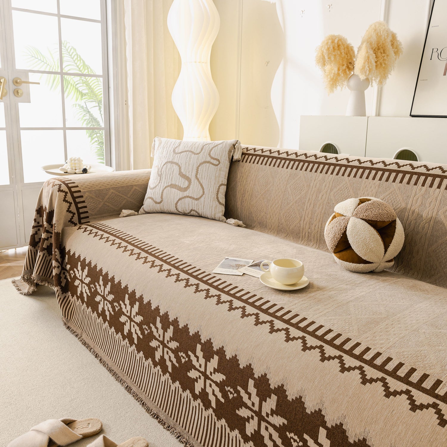Thick Jacquard Couch Cover for Sectional Sofas, Cozy Washable Sofa Cover Throw Blanket