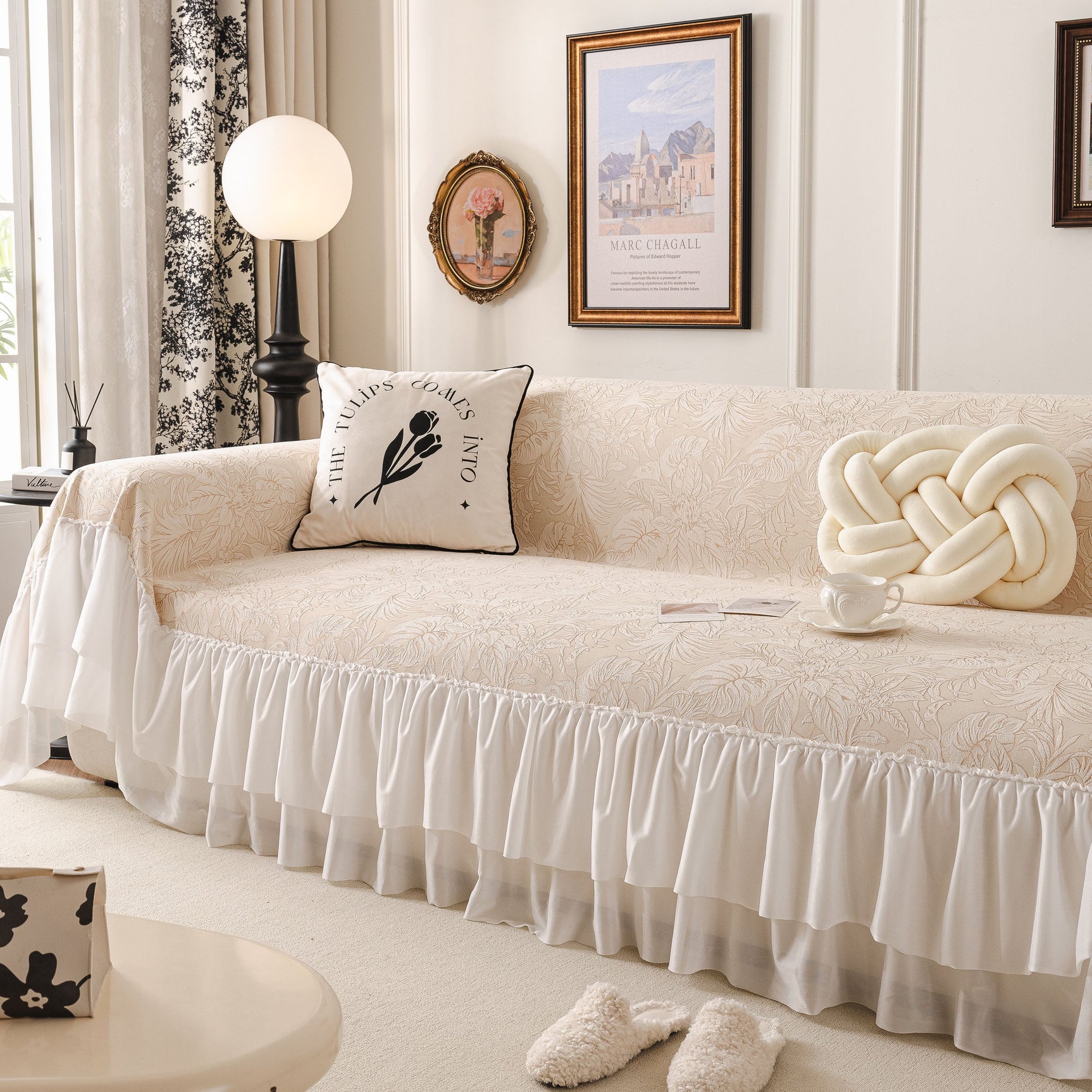 French Chic Style Ruffle Floral Cover Throws for Sofas, Decorative Couch Covers