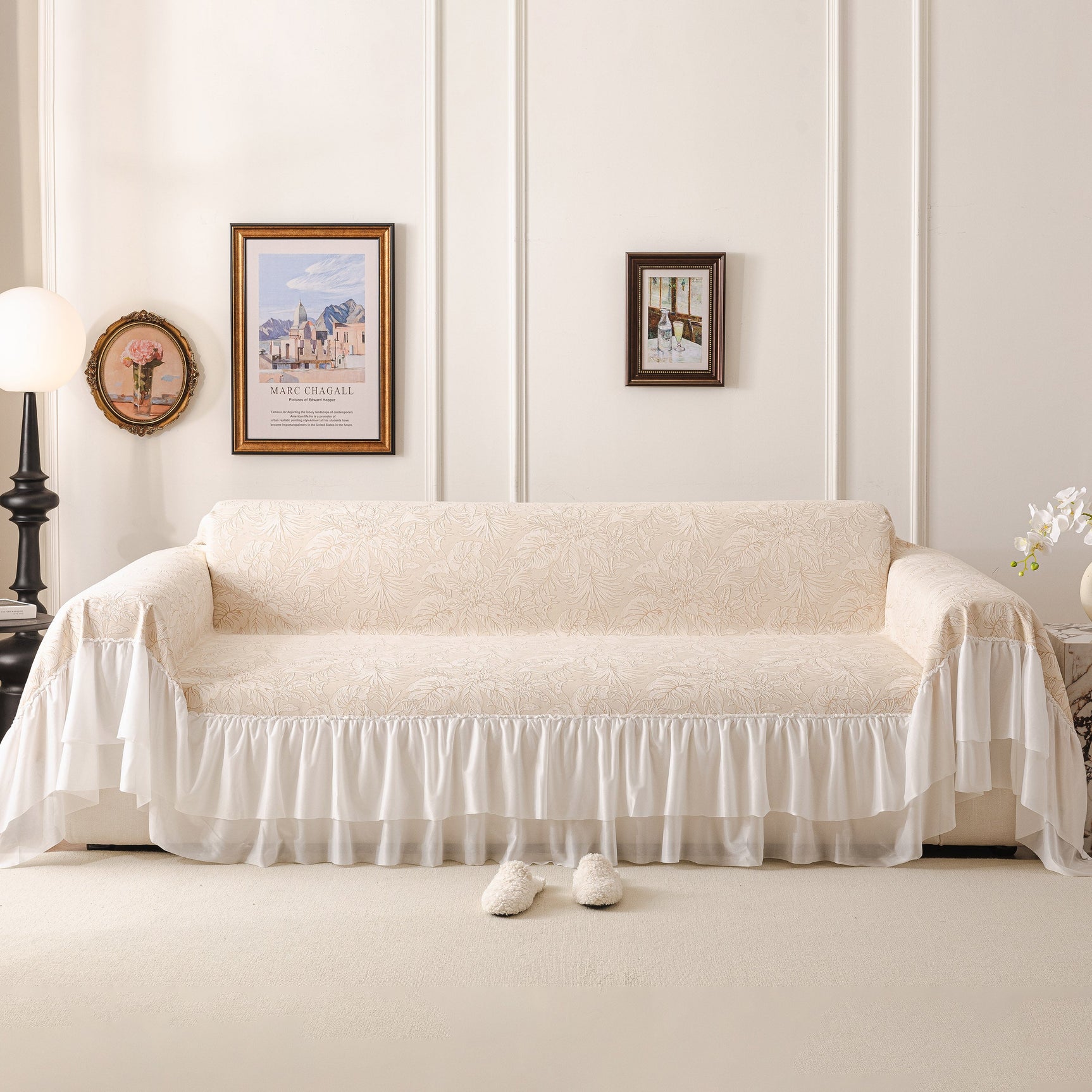 French Chic Style Ruffle Floral Cover Throws for Sofas, Decorative Couch Covers