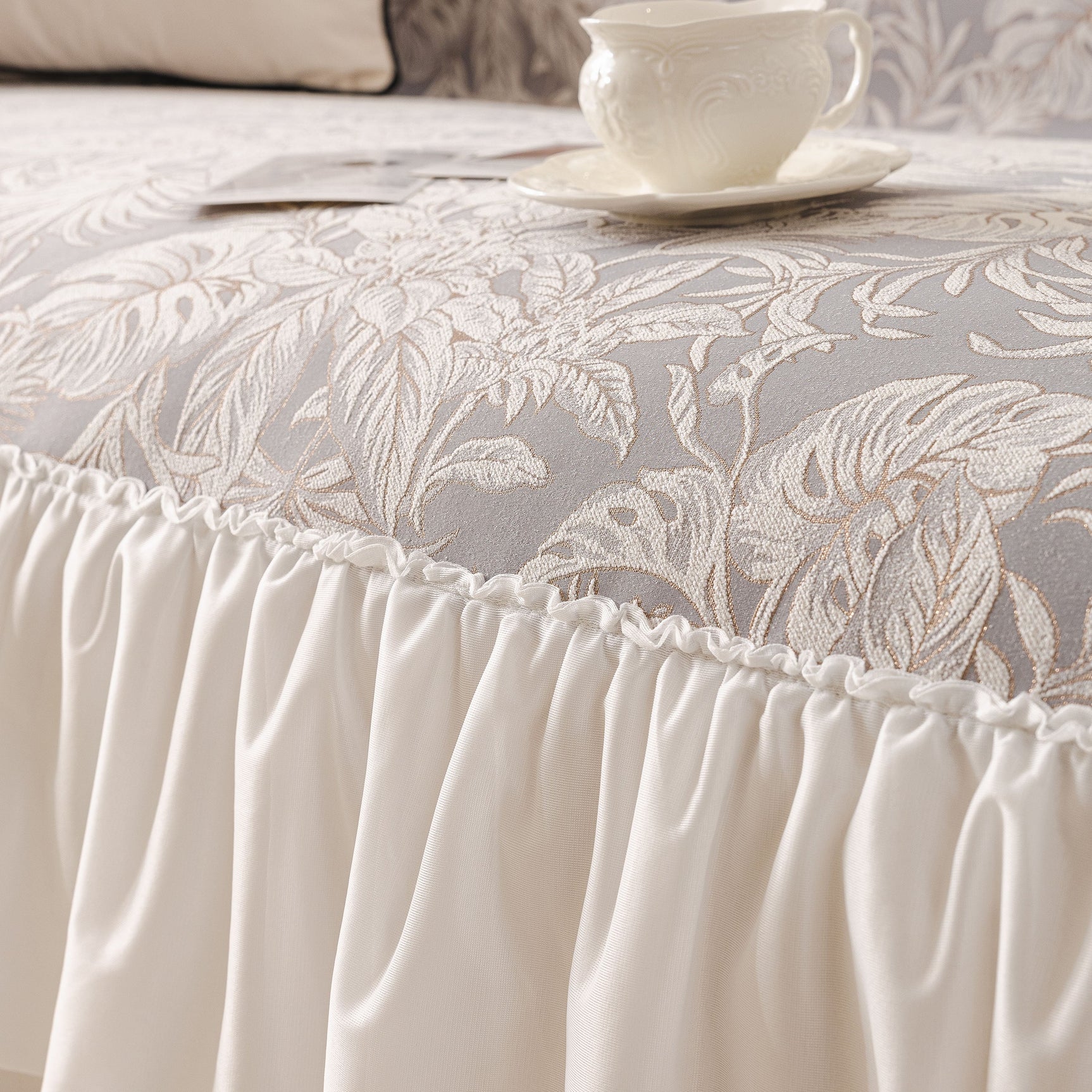 French Chic Style Ruffle Floral Cover Throws for Sofas, Decorative Couch Covers