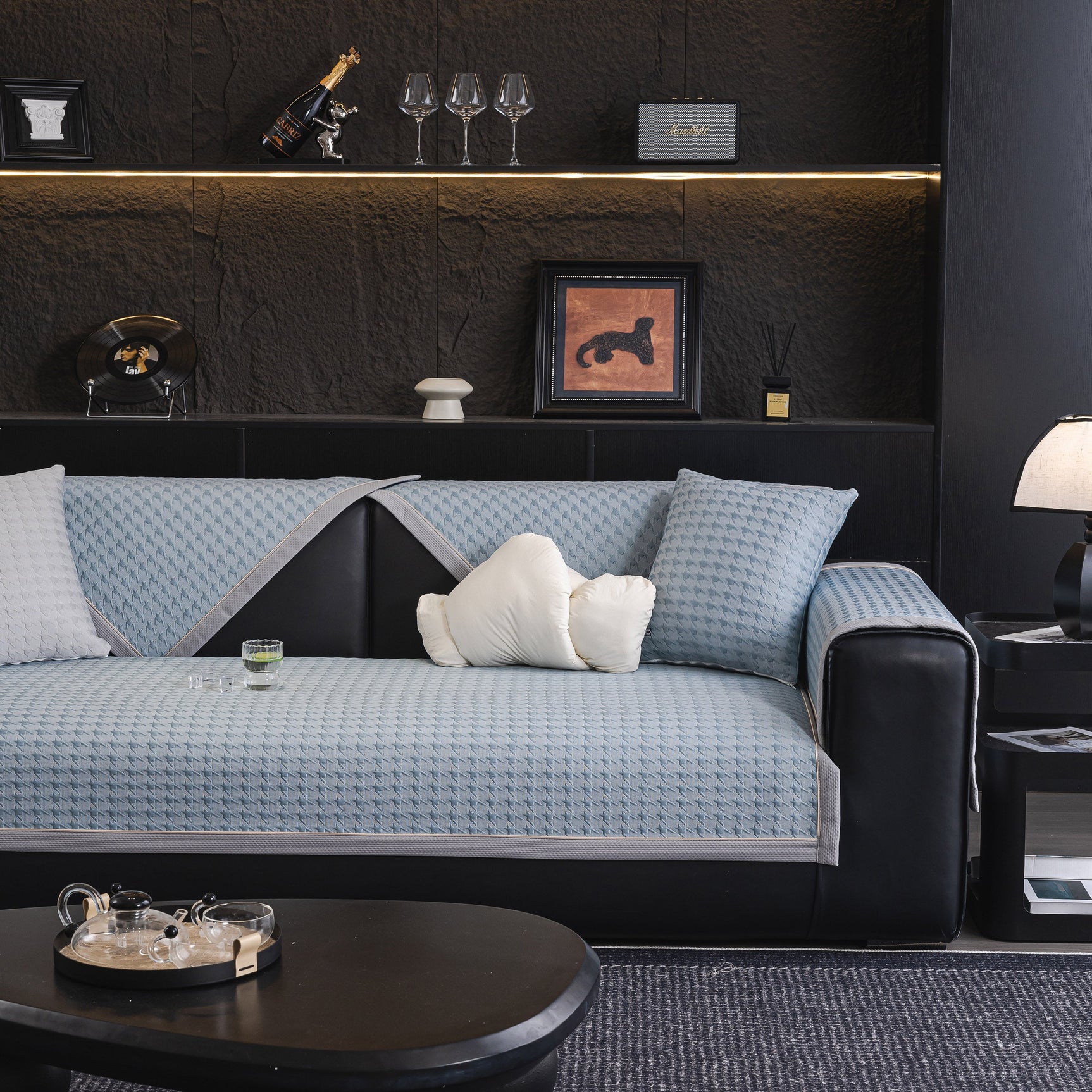 Houndstooth Ice Silk Breathable Sofa Cover, Modern Non-Slip Summer Couch Protector