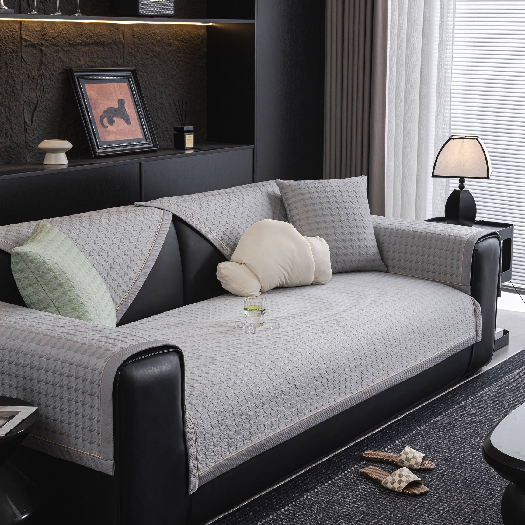 Houndstooth Ice Silk Breathable Sofa Cover, Modern Non-Slip Summer Couch Protector