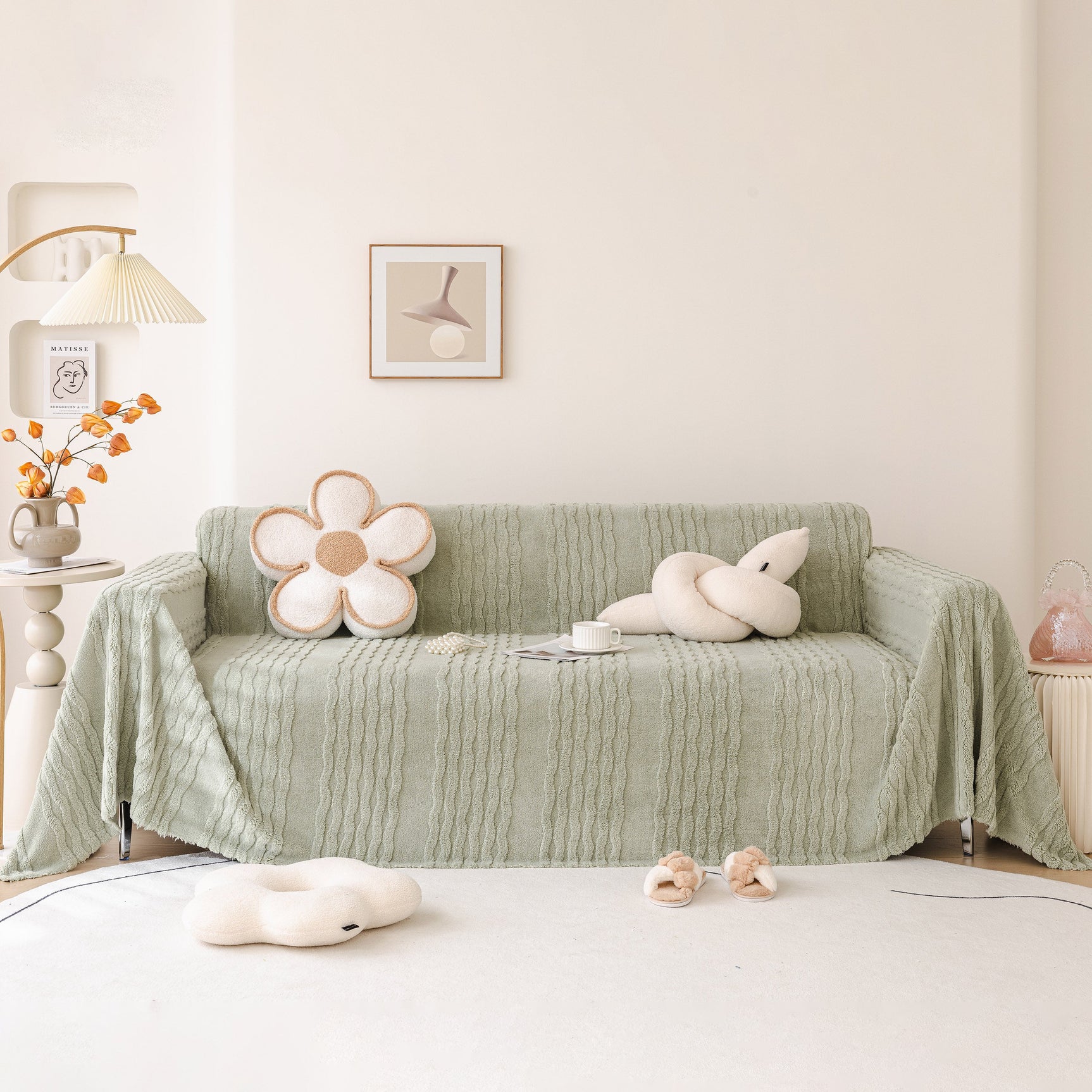 Modern 3D Water Ripple Sofa Cover, Non-Shedding Cream Style Furniture Protector Throw