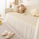 Soft Warm Flannel Couch Cover Throw Blanket with French Flounce, Beautiful Furniture Throws for Sofas