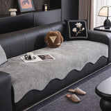 Chenille Couch Cover with Scalloped Edge, Non-Slip Modular Slipcover Sectional