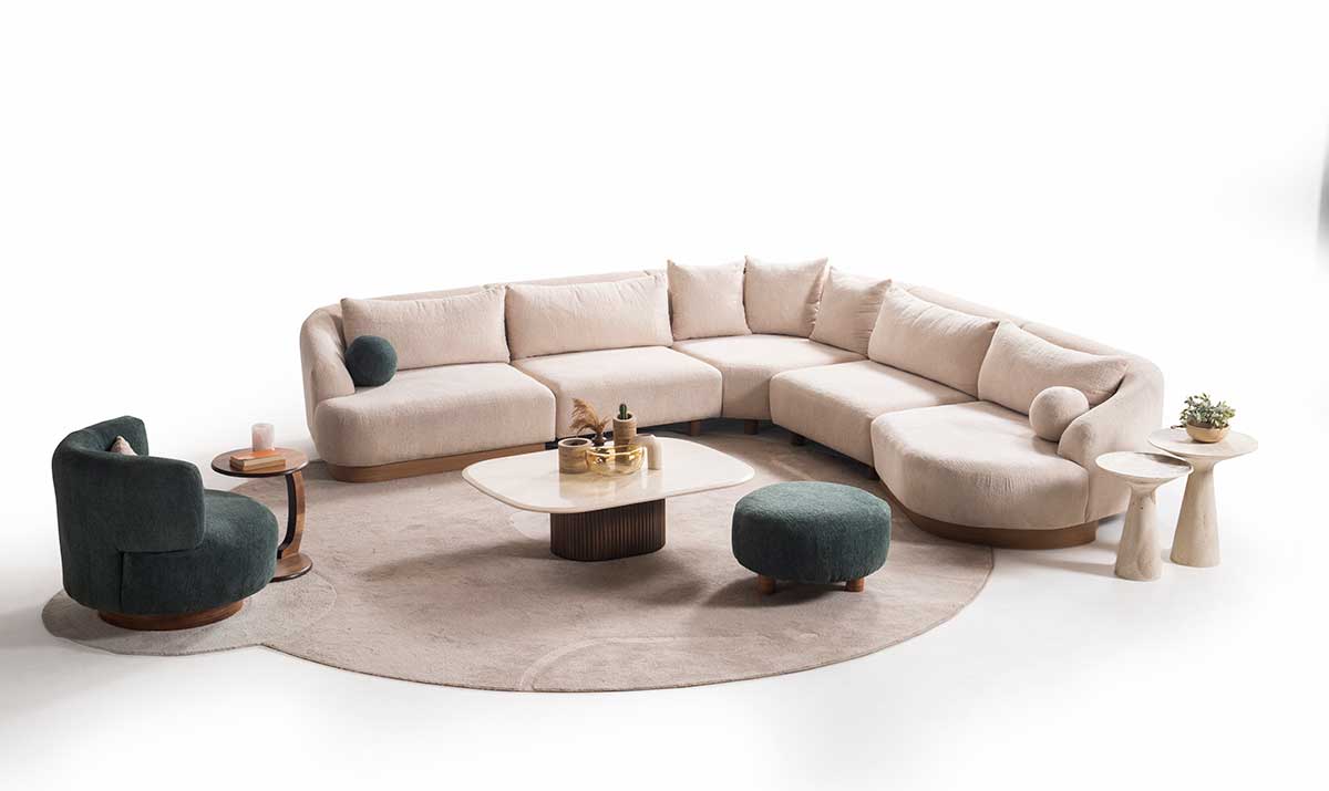 Palermo Cream Curved 5-piece Symmetrical Corner Sectional Sofa - Ornate Home