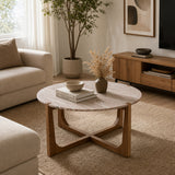 Keystone Tan/Brown Modern Coffee Table with Marble Top
