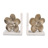 Rosamond Gold/White Flower Acrylic Orb Bookends (Set of 2)