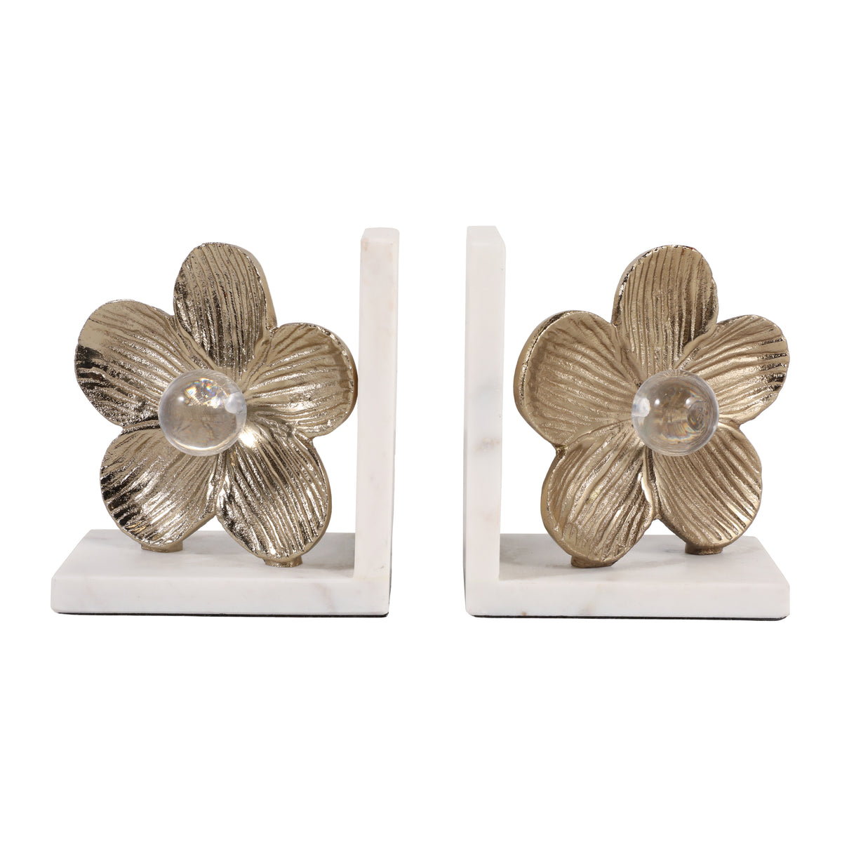 Rosamond Gold/White Flower Acrylic Orb Bookends (Set of 2)