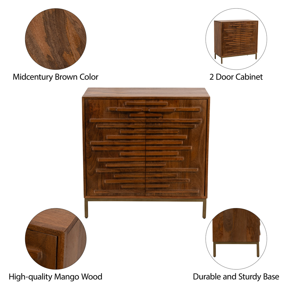 Warner Mango Brown Midcentury Slat 2 Door Cabinet