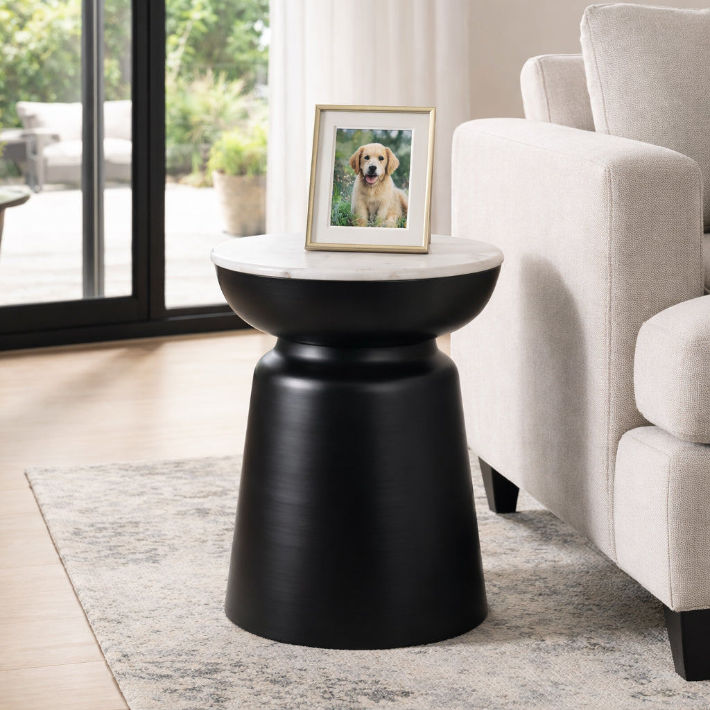 Russ Black/White Metal Accent Table with Marble Top