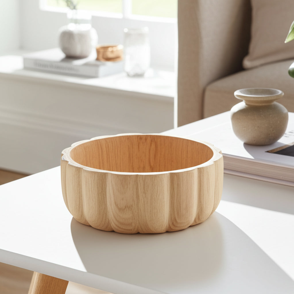 Nubieber Natural Wood Scalloped Bowl
