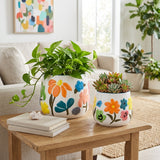 Miranda Multicolor Floral Embossed Planters (Set of 2)
