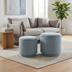 Longvale Light Blue Round Storage Ottomans (Set of 2)