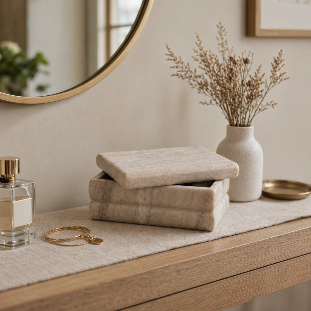 Elmira Beige Ribbed Layered Marble Box
