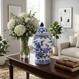 Miamoor Blue Temple Jar with Bird and Flower Design