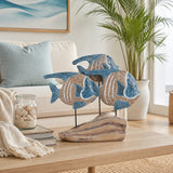 Las Lomas Blue/White/Natural 3 Fish Wood on Stand