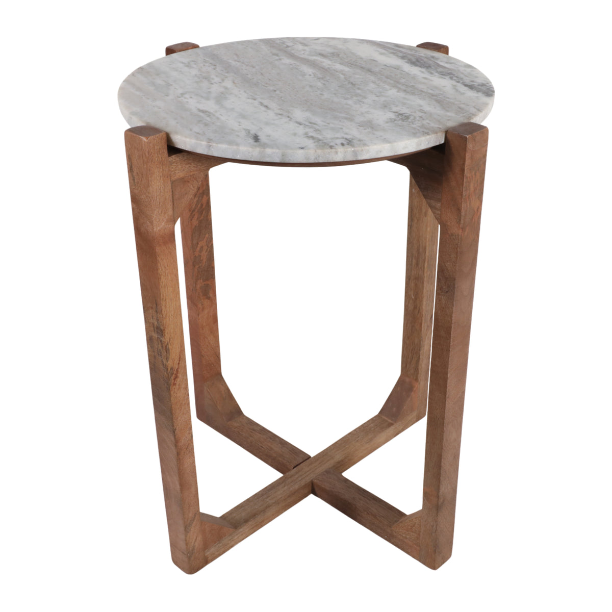 Elwynoak Ivory/Brown Modern Wood and Marble Accent Table