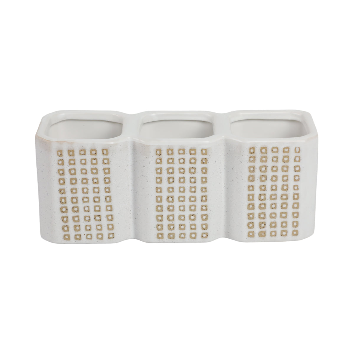 Mococo Beige 3-Cup Dotted Pen Holder
