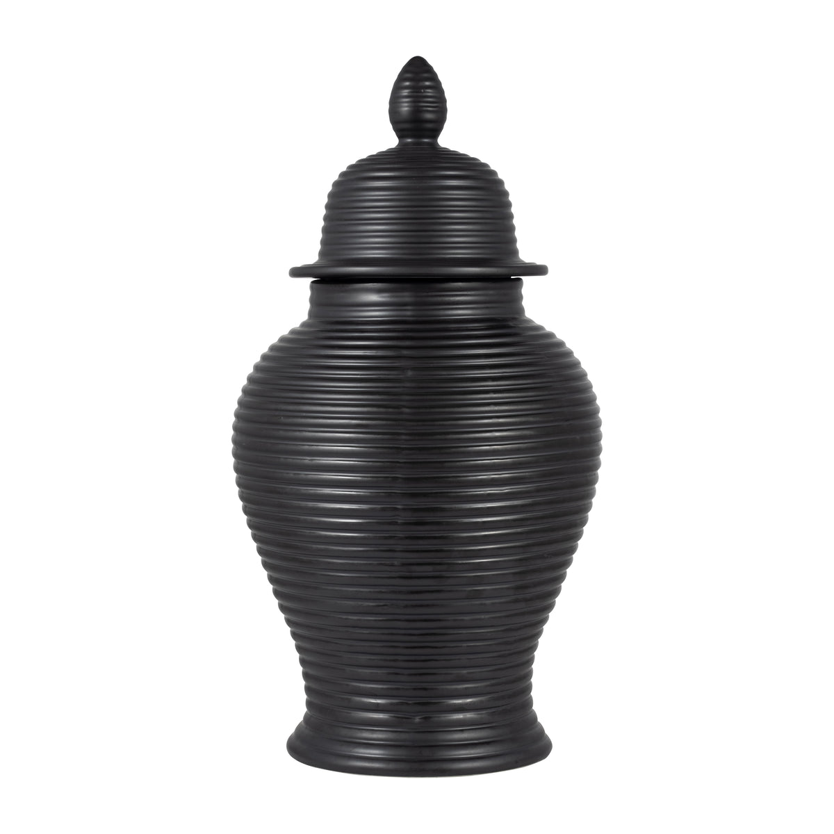Owenshaw Black Ceramic Ribbed Temple Jar