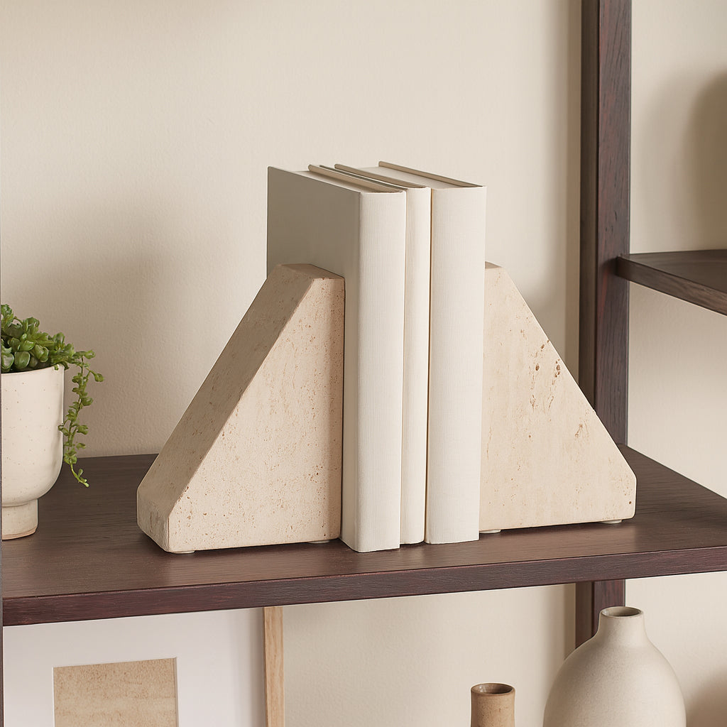 Bingham Tan Travertine Triangle Bookends (Set of 2)