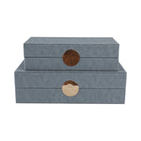 Guatay Blue/Gray/Gold Rectangular Faux Leather Boxes (Set of 2)