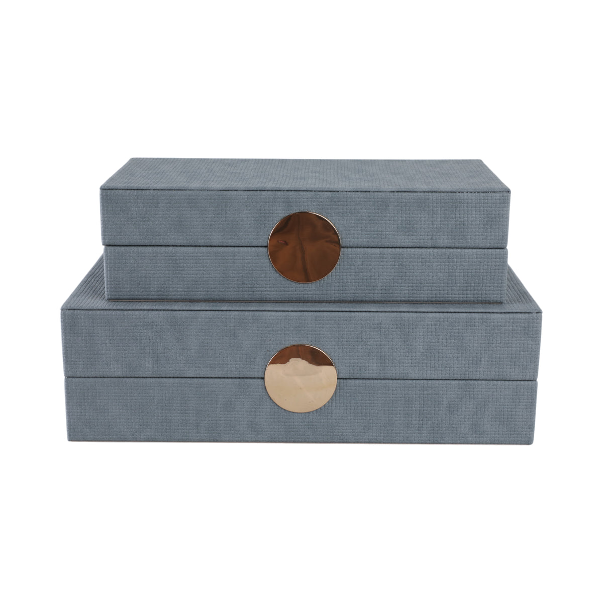 Guatay Blue/Gray/Gold Rectangular Faux Leather Boxes (Set of 2)