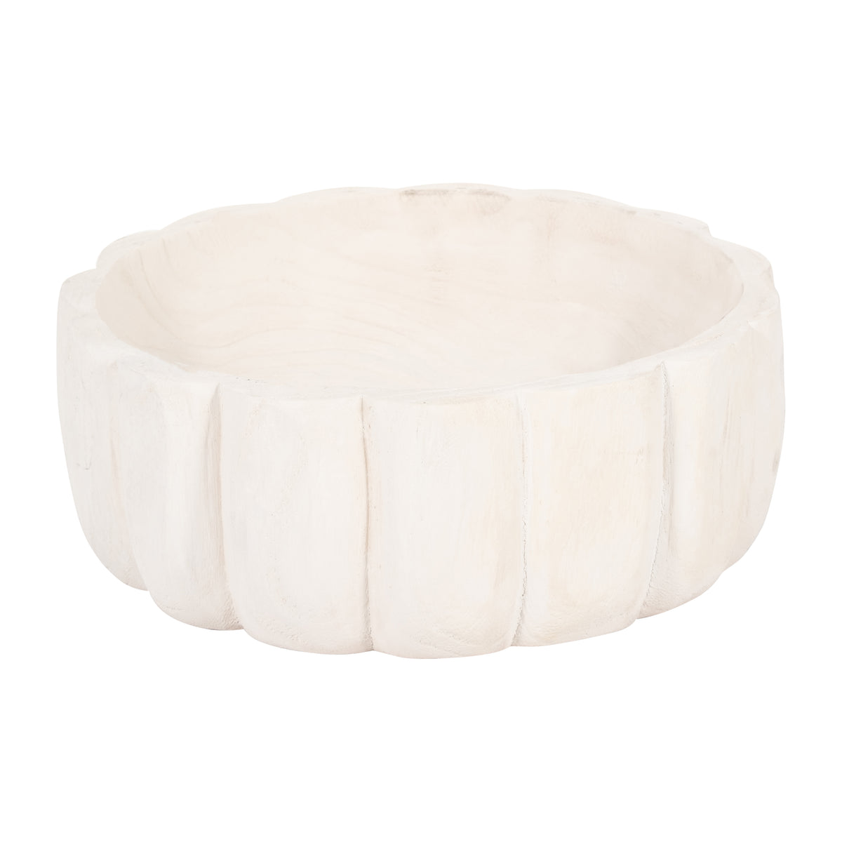 Nubieber White Wood Scalloped Bowl