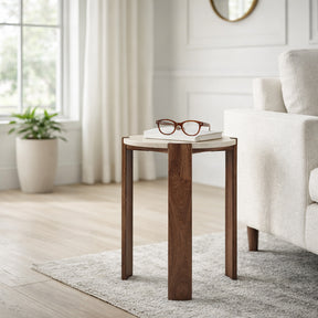 El Macero Tan/Brown Accent Table with Travertine Top