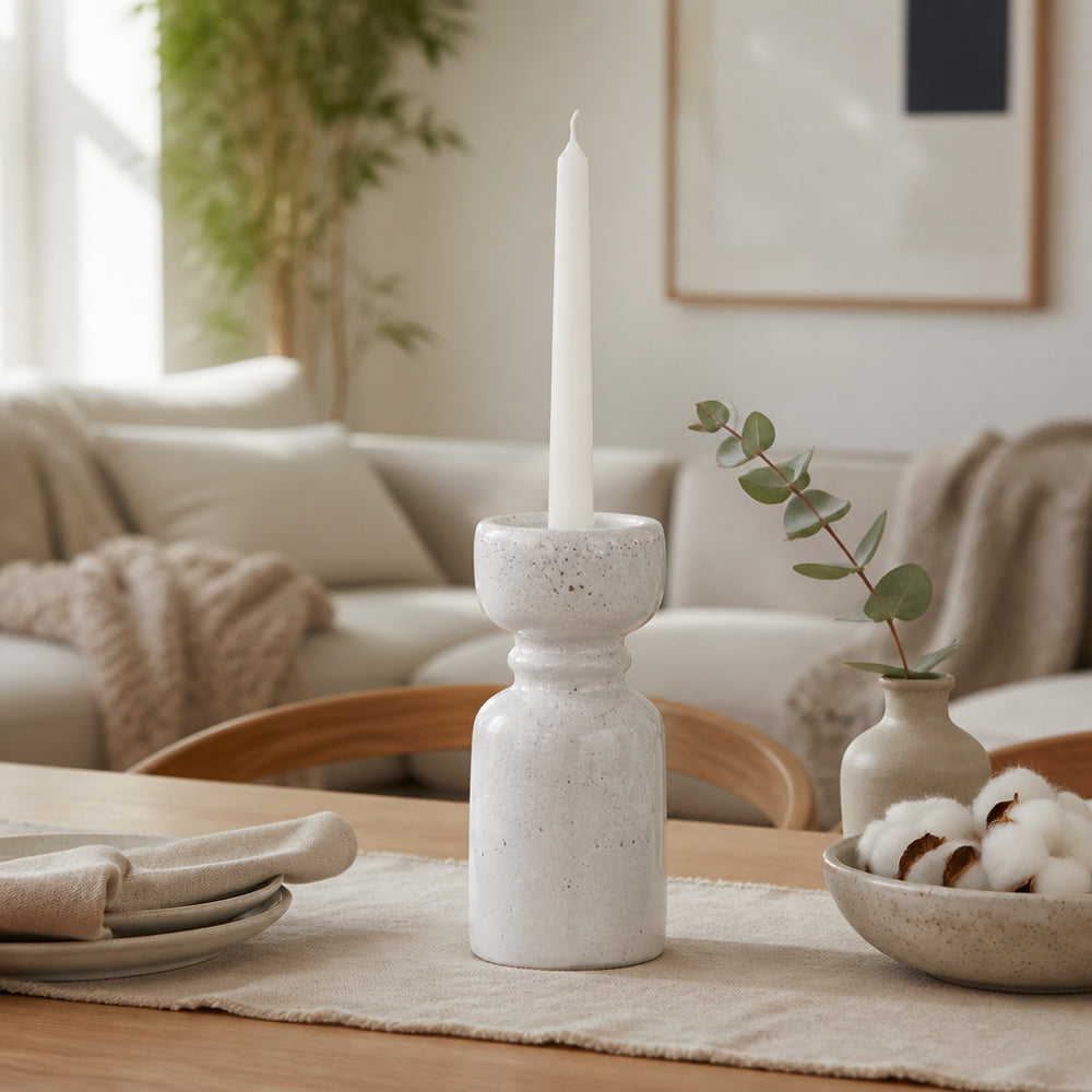 Bethune White Large Crackle Traditional Pillar Holder