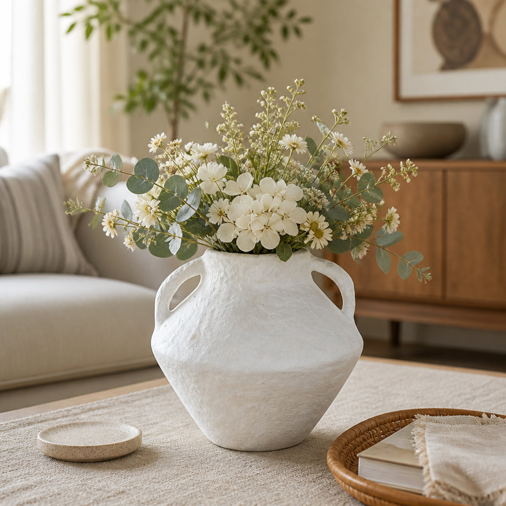 Ferris White Large Paper Mache Vase with Handles