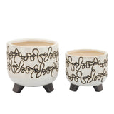Montara Beige Ceramic Scribble Footed Planters (Set of 2)