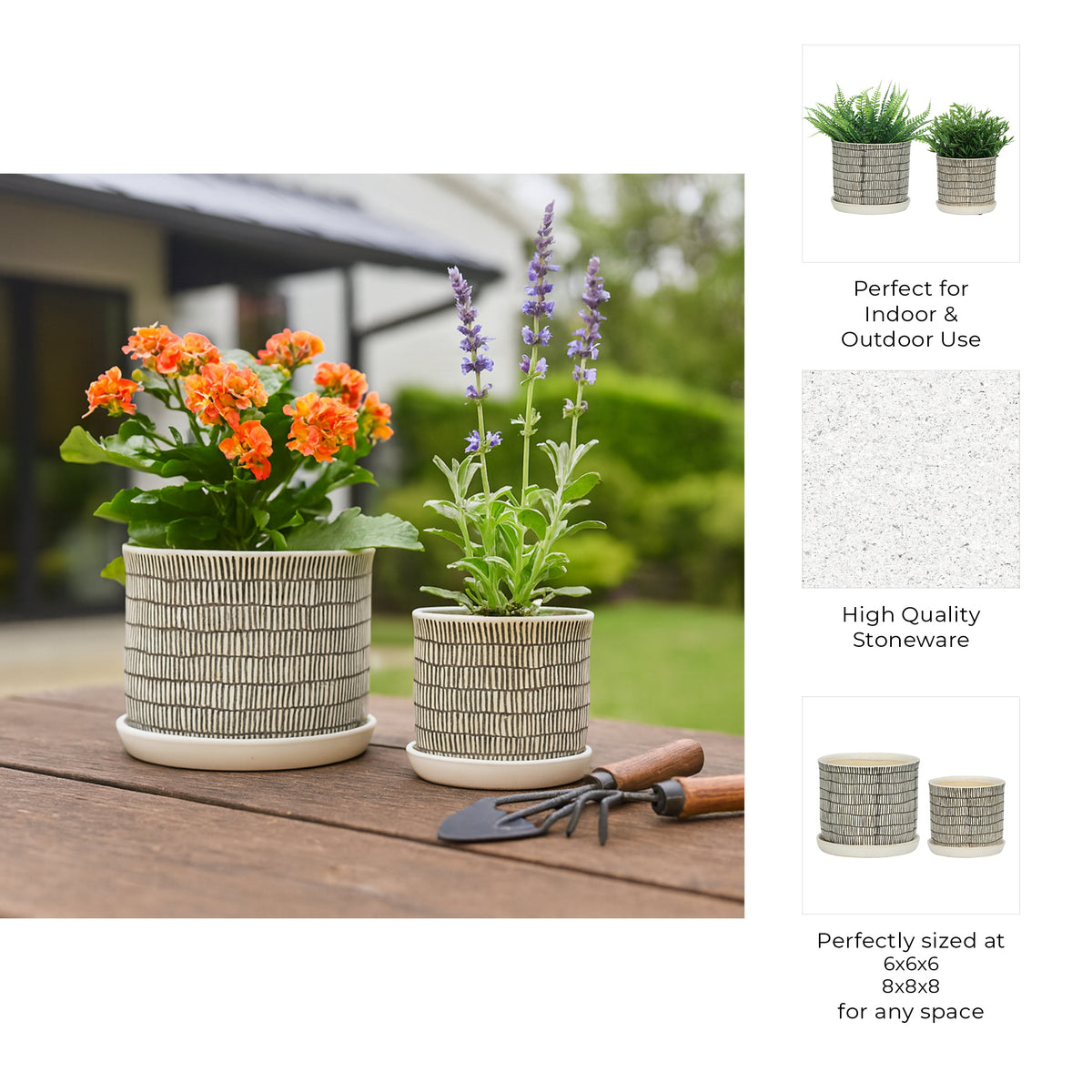 Gridley Beige Ceramic Planters with Saucer (Set of 2) - 14807-03